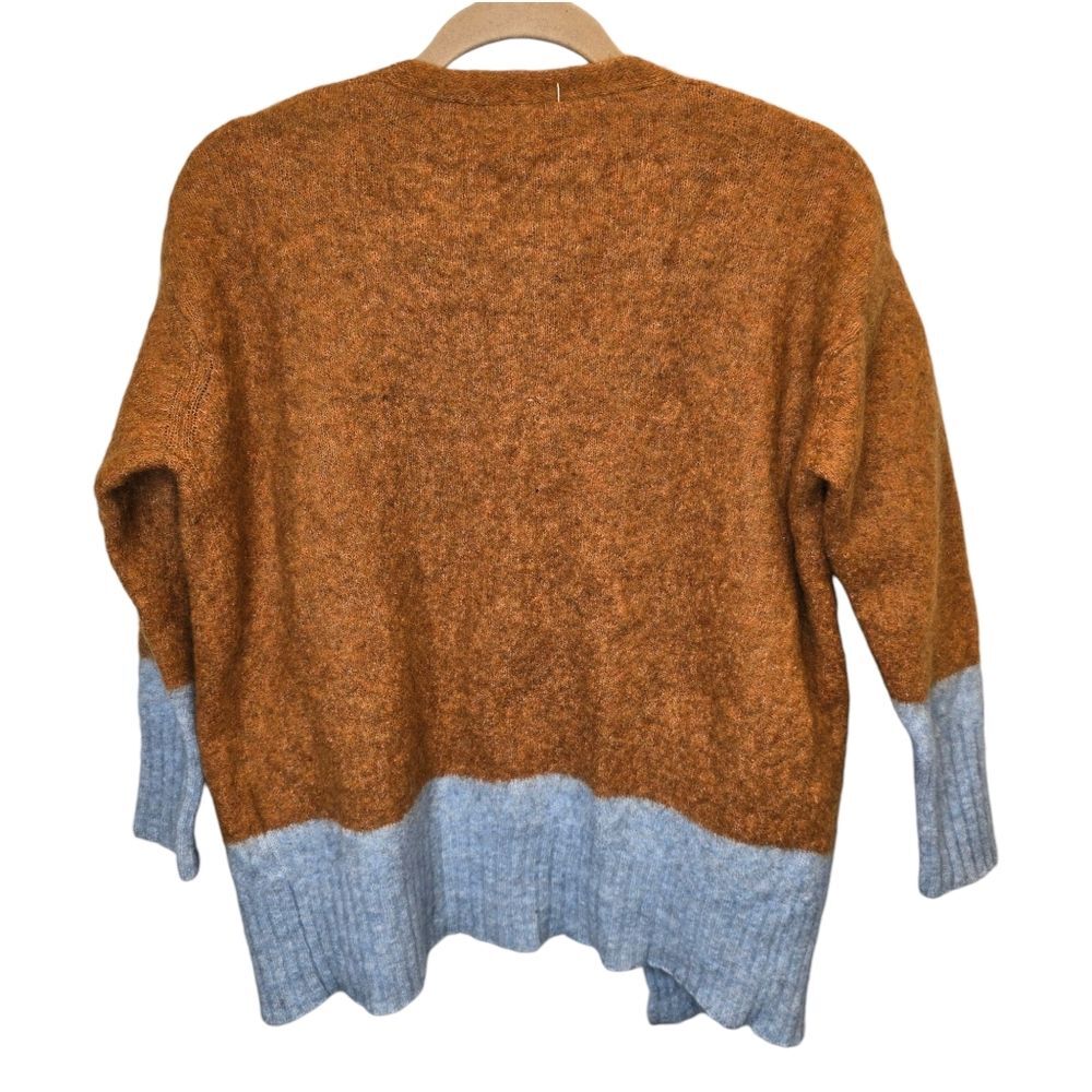 Two-Tone Women's Mohair Wool Brown Blue Open Sweater Cardigan - Picture 5 of 9